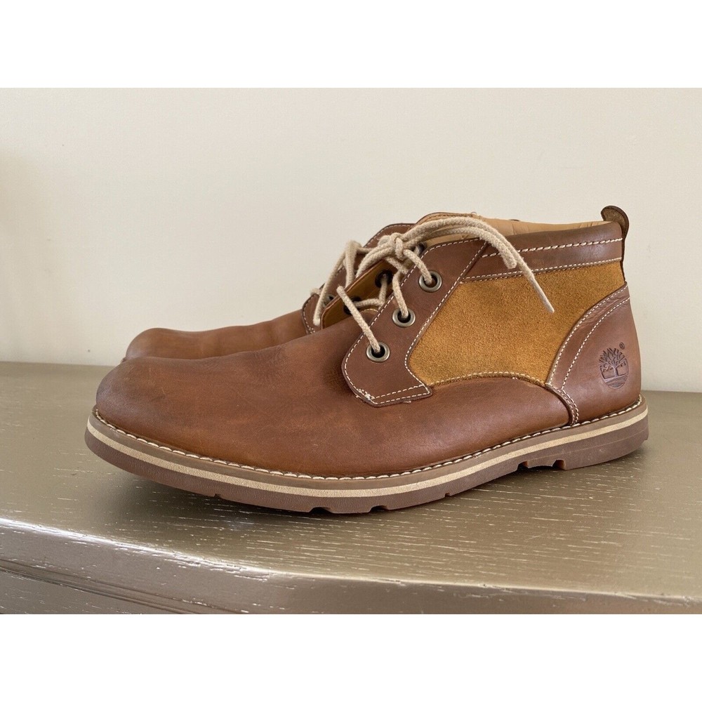 Timberland Mens 10.5 Bartram Plain Toe Chukka Boots Ortholite Tan A11GP Lace Up